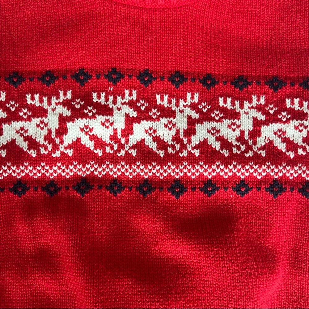 JANIE and JACK Red and White Crewneck Nordic Fair Isle Reindeer Sweater Size 8 - Picture 4 of 6